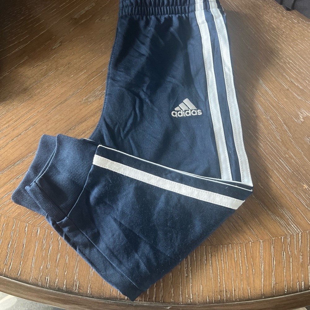 adidas Kids Navy Joggers with White Stripe Accents
